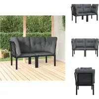 vidaXL Hoekstoel - Hoekstoelen - Stoel - Enkele Stoel - Tuinhoekstoelen 2 st met kussens poly rattan zwart en grijs