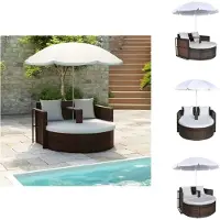 vidaXL Rattan Loungeset - Bruin - Stoel- 130 x 58 x 77 cm - Voetenbank- 119 x 54 x 36 cm - Parasol- 1.8 m - Stalen frame - Polyester kussens - Ligbed