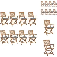 vidaXL Opklapbare tuin stoelen, 8 stuks met kussens, massief acaciahout - Tuinstoelen
