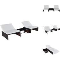 vidaXL Verstelbare Tuinstoel - Verstelbare Tuinstoelen - Tuin Stoel - Terrasstoel - Tuinstoelen 2 st verstelbaar met tafel poly rattan bruin