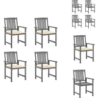 vidaXL Tuinstoelen met kussens, 4 stuks, grijs, massief acaciahout - Tuinstoelen