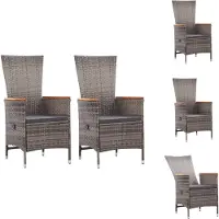vidaXL Poly Rattan Armstoel Grijs - 58 x 62 x 108 cm - Verstelbare rugleuning - Inclusief 2 stoelen en kussens - Tuinstoel