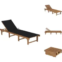 vidaXL Ligstoel Acaciahout - Zwart Kussen - 200x61x30/86 cm - Ligbed