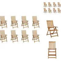 vidaXL Tuinstoel - Tuinstoelen - Tuin Stoel - Tuin Stoelen - Tuinstoelen 8 st inklapbaar met kussens massief acaciahout