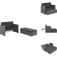 vidaXL 2-delige loungeset voor de tuin met kussens, van polyrotan, grijs - Tuinmeubels