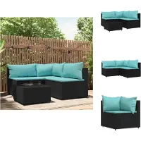 The Living Store Living Store 4-delige loungeset voor de tuin met kussens, zwart, van polyrotan