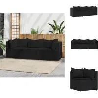 vidaXL 3-delige Loungeset met kussens poly rattan zwart