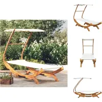 vidaXL Loungebed - Loungebedden - Tuinbed - Zonnebed - Loungebed met luifel 100x190x134 cm massief gebogen hout crème