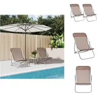 vidaXL Strandstoel - Strandstoelen - Inklapbare Stoel - Campingstoel - Strandstoelen 2 st textileen en gepoedercoat staal bruin