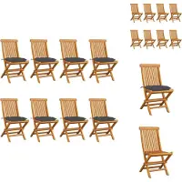 vidaXL Tuinstoel - Tuinstoelen - Tuin Stoel - Tuin Stoelen - Tuinstoelen 8 st met antracietkleurige kussens massief teakhout