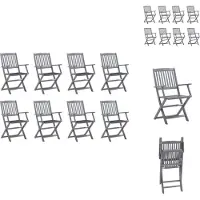 vidaXL Tuinstoel - Tuinstoelen - Tuin Stoel - Tuin Stoelen - Tuinstoelen 8 st inklapbaar met kussens massief acaciahout