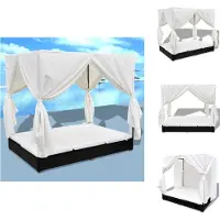 vidaXL Zonnebed - Zonnebedden - Ligbed - Ligbedden - Loungebed met gordijnen poly rattan zwart