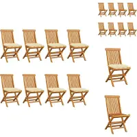 vidaXL Tuinstoelen met crèmewitte kussens, 8 stuks. Massief teakhout - Tuinstoelen