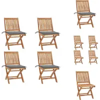 vidaXL Tuinstoel - Tuinstoelen - Buitenstoel - Buitenstoelen - Tuinstoelen 4 st inklapbaar met kussens massief teakhout