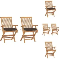 vidaXL Tuinstoelen met taupe kussens, 2 stuks. Massief teakhout - Tuinstoelen