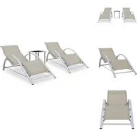 vidaXL Zonnebedden, 2 stuks met tafel, aluminium, crèmekleurig - Zonnebedden