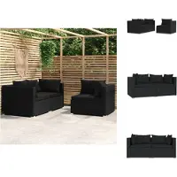 vidaXL 3-delige loungeset voor de tuin met kussens, zwart, polyrotan - Tuinmeubels (loungeset)
