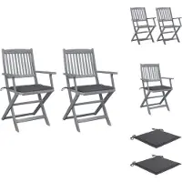 vidaXL Tuinstoel - Tuinstoelen - Tuin Stoel - Tuin Stoelen - Tuinstoelen 2 st inklapbaar met kussens massief acaciahout