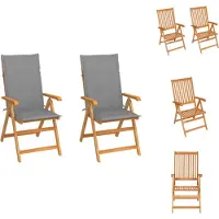 vidaXL Tuinstoel - Tuinstoelen - Tuin Stoel - Tuin Stoelen - Tuinstoelen 2 st met grijze kussens massief teakhout