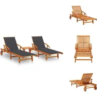 vidaXL Zonnestoel - Zonnestoelen - Zonnebed - Zonnebedden - Ligstoelen 2 st met tafel en kussens massief acaciahout