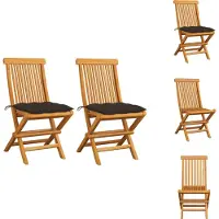 vidaXL Tuinstoel - Tuinstoelen - Tuin Stoel - Tuin Stoelen - Tuinstoelen 2 st met taupe kussens massief teakhout