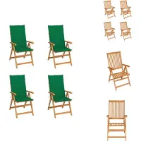 vidaXL Tuinstoel - Tuinstoelen - Tuin Stoel - Tuin Stoelen - Tuinstoelen 4 st met groene kussens massief teakhout