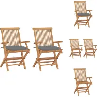 vidaXL Tuinstoel - Tuinstoelen - Tuin Stoel - Tuin Stoelen - Tuinstoelen 2 st met grijze kussens massief teakhout