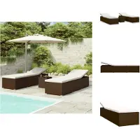 vidaXL Ligbed - Ligbedden - Ligbeddenset - Ligbeddensets - 3-delige Ligbeddenset met theetafel poly rattan bruin
