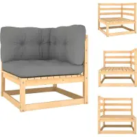 The Living Store Palletbank - Palletbanken - Pallethoekbank - Pallethoekbanken - Tuinhoekbank met grijze kussens massief grenenhout