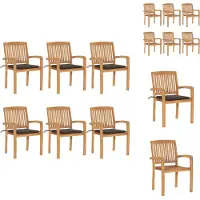 vidaXL Stapelbare Teakhouten Tuinstoelen - Set van 6 - Met Kussens - Tuinstoel