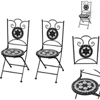 vidaXL inklapbare bistrostoelen 2 st zwart/wit Mozaiekkussentjes - Tuinset - Buistuinstoel - Tuinstoel - Bistrostoel