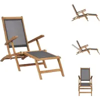 vidaXL Ligstoel - Ligstoelen - Inklapbare Ligstoel - Inklapbare Ligstoelen - Ligstoel met voetensteun massief teakhout zwart