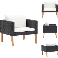 vidaXL Tuinbank - Tuinbanken - Buitenbank - Buitenbanken - Tuinbank eenzits met kussens poly rattan zwart