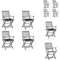 vidaXL Tuinstoel - Tuinstoelen - Tuin Stoel - Tuin Stoelen - Tuinstoelen 4 st inklapbaar met kussens massief acaciahout