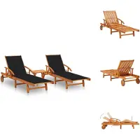 vidaXL Zonnestoel - Zonnestoelen - Zonnebed - Zonnebedden - Ligstoelen 2 st met tafel en kussens massief acaciahout