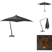 vidaXL Zweefparasol - Zweefparasols - Parasol - Houten Parasol - Zweefparasol met paal 3x3 m massief vurenhout antracietkleurig