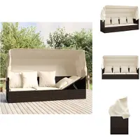vidaXL Loungebed - Loungebedden - Loungebed Met Kussens - Tuinbed - Loungebed met luifel en kussens poly rattan bruin