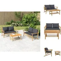 vidaXL 2-delige Loungeset met kussens bamboe donkergrijs