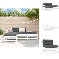 vidaXL 4-delige Loungeset met kussens massief hout wit