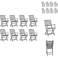 vidaXL Tuinstoel - Tuinstoelen - Tuin Stoel - Tuin Stoelen - Tuinstoelen 8 st inklapbaar met kussens massief acaciahout