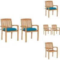 vidaXL Tuinstoel - Tuinstoelen - Tuin Stoel - Tuin Stoelen - Tuinstoelen 2 st met lichtblauwe kussens massief teakhout