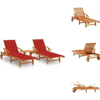 vidaXL Zonnestoel - Zonnestoelen - Zonnebed - Zonnebedden - Ligstoelen 2 st met tafel en kussens massief acaciahout