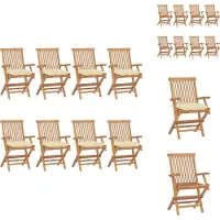 vidaXL Tuinstoelen met crèmewitte kussens, 8 stuks. Massief teakhout - Tuinstoelen
