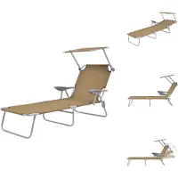 vidaXL Zonnestoel - Zonnestoelen - Ligbed - Ligbedden - Ligbed met luifel inklapbaar staal taupe