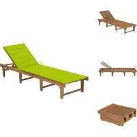 vidaXL Ligstoel Acaciahout - 200x61x30/86 cm - Houten Ligbed met Kussen - Ligbed