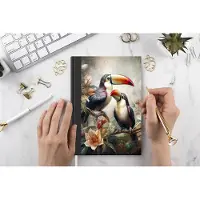 MuchoWow Notitieboek - Schrijfboek - Toekan - Vogels - Bloemen - Jungle - Notitieboekje klein - A5 formaat - Schrijfblok