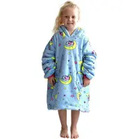 Badrock Éénhoorn fleece deken met mouwen en capuchon voor kinderen - fleece kinder poncho - plaid met mouwen - hoodie deken met mouwen - hoodie blanket - maat 134 t/m 158 (8-12 jr) - lichtblauw