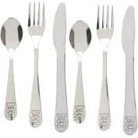 Excellent houseware Cutlery for Kids bestekset met beer - 6-delig - zilver - RVS - voor kinderen - Besteksets