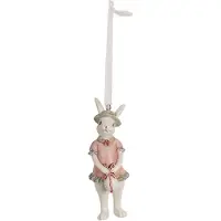 Clayre & Eef Hanger Konijn 10 cm Wit Roze Polyresin Wit