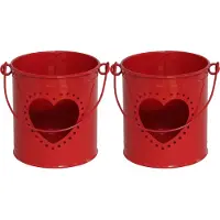 Gerimport Theelichthouder/kaarsenhouder - 2x - rood - zink - D9 x H10 cm - Waxinelichtjeshouders